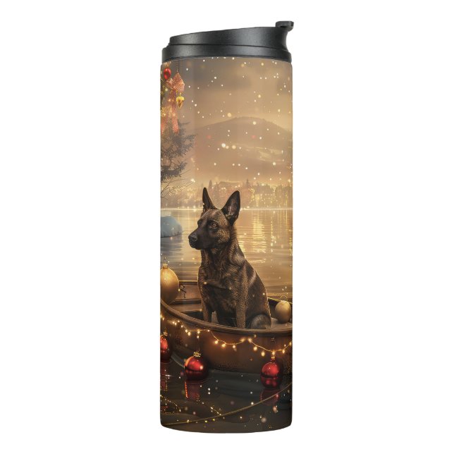 Belgian Malinoi Christmas Festive Voyage Thermal Tumbler (Rotated Left)