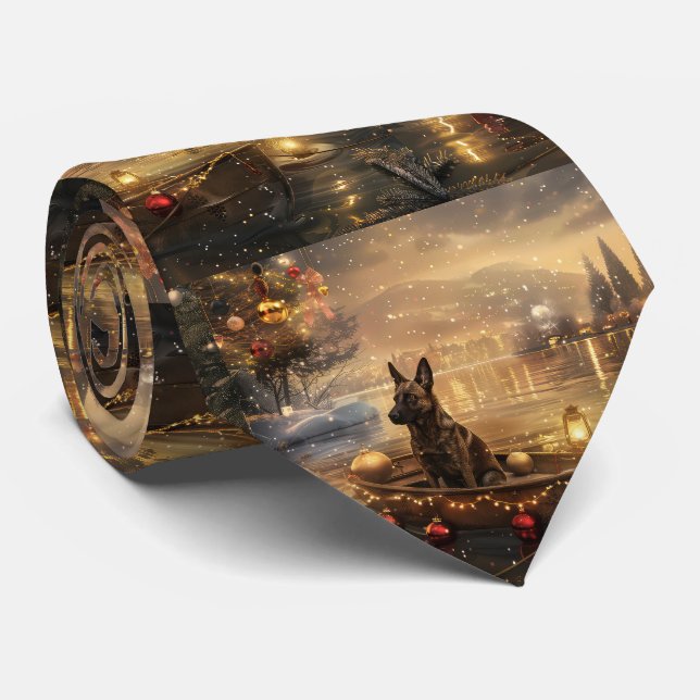 Belgian Malinoi Christmas Festive Voyage Tie (Rolled)
