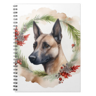 Belgian Malinoi Christmas Wreath Festive Pup Notebook