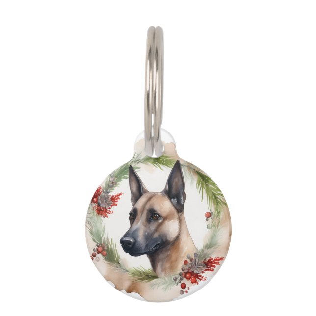 Belgian Malinoi Christmas Wreath Festive Pup  Pet Tag (Front)