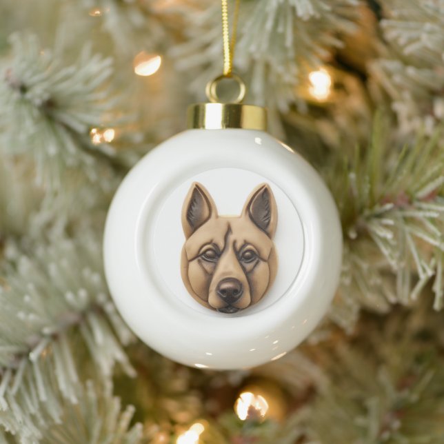 Belgian Malinoi Dog 3D Inspired Ceramic Ball Christmas Ornament (Tree)