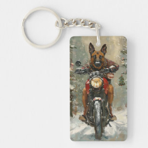 Belgian Malinoi Dog Riding Motorcycle Christmas  Key Ring