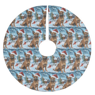 Belgian Malinoi Dog Winter Wonderland Christmas  Brushed Polyester Tree Skirt