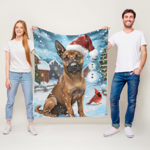 Belgian Malinoi Dog Winter Wonderland Christmas Fleece Blanket