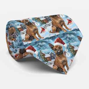 Belgian Malinoi Dog Winter Wonderland Christmas  Tie