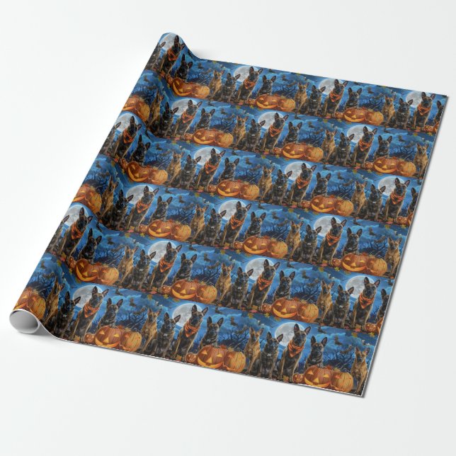 Belgian Malinoi Halloween Spooky Wrapping Paper (Unrolled)