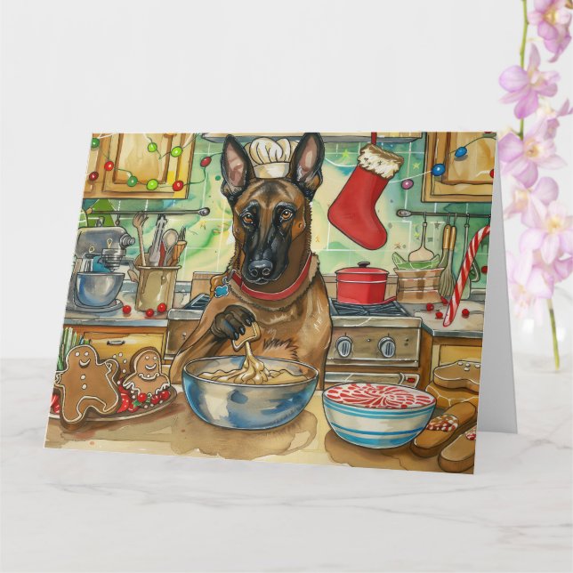 Belgian Malinoi Holiday Baking: Festive Christmas Card (Orchid)