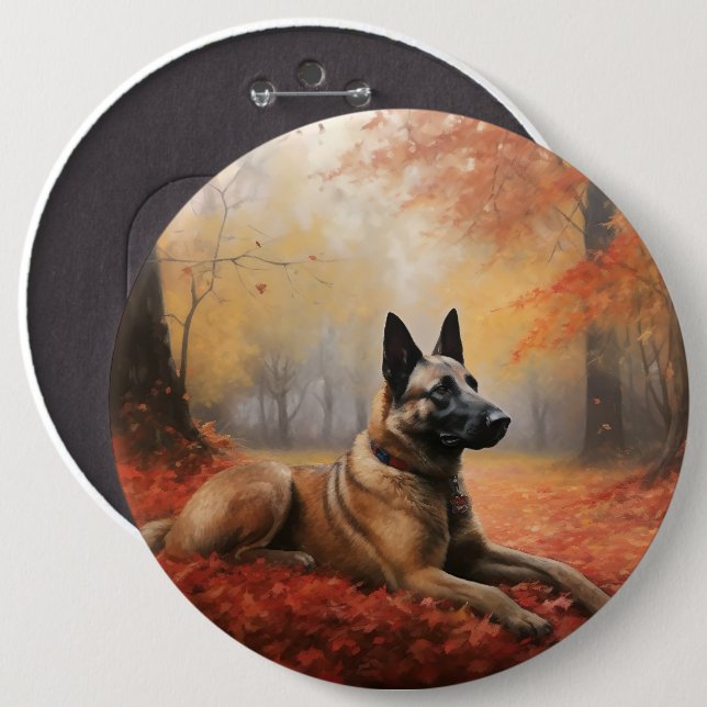 Belgian Malinoi in Autumn Leaves Fall Inspire  6 Cm Round Badge (Front & Back)