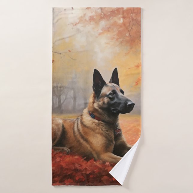 Belgian Malinoi in Autumn Leaves Fall Inspire  Bath Towel Set (Bath Towel)