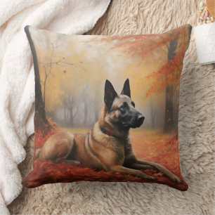 Belgian Malinoi in Autumn Leaves Fall Inspire  Cushion