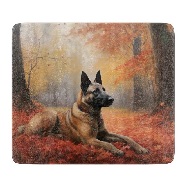 Belgian Malinoi in Autumn Leaves Fall Inspire  Cutting Board (Front)