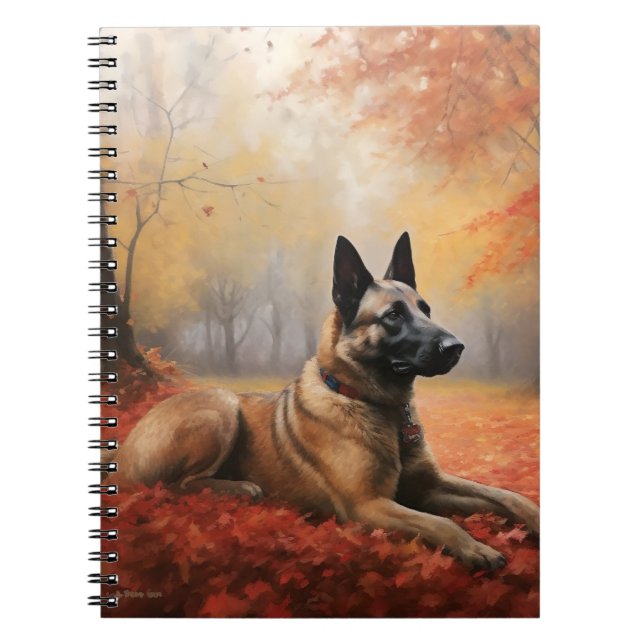 Belgian Malinoi in Autumn Leaves Fall Inspire  Notebook (Front)