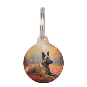 Belgian Malinoi in Autumn Leaves Fall Inspire  Pet Tag