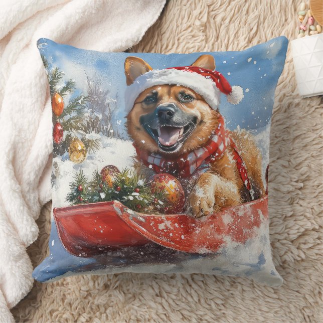 Belgian Malinoi in Sledge Let it Snow Christmas Cushion (Blanket)