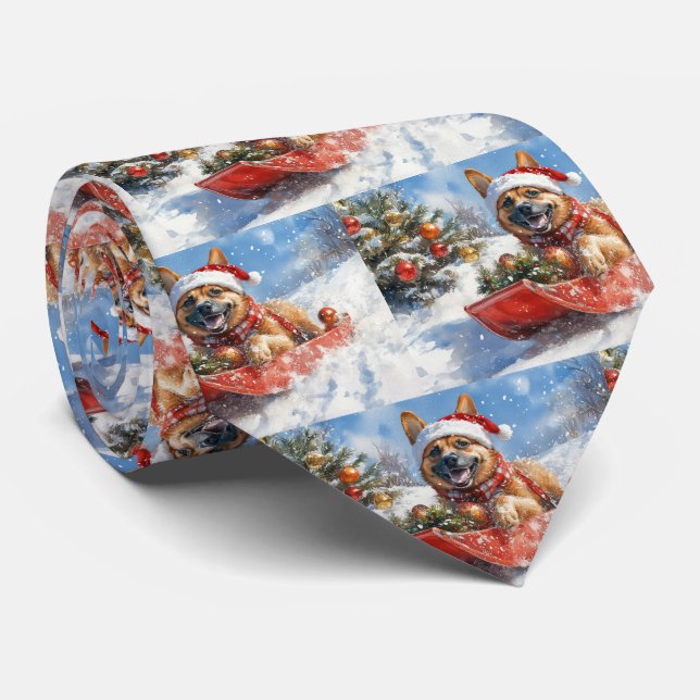 Belgian Malinoi in Sledge Let it Snow Christmas Tie (Rolled)