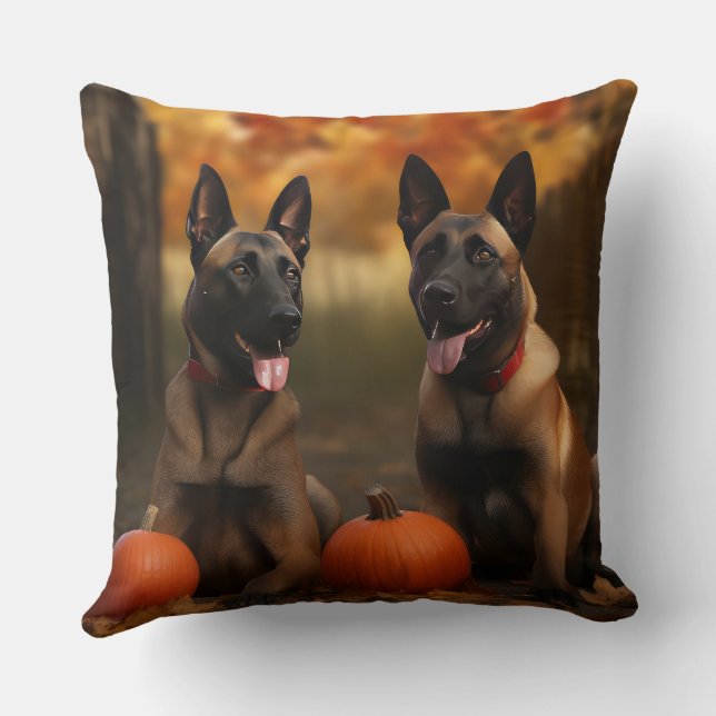 Belgian Malinoi Puppy Autumn Delight Pumpkin  Cushion (Back)