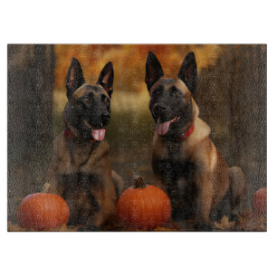 Belgian Malinoi Puppy Autumn Delight Pumpkin Cutting Board