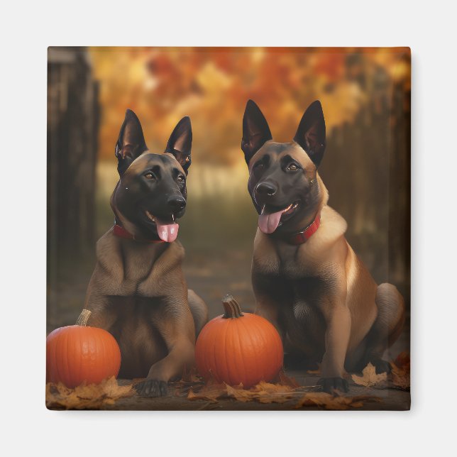Belgian Malinoi Puppy Autumn Delight Pumpkin  Magnet (Front)