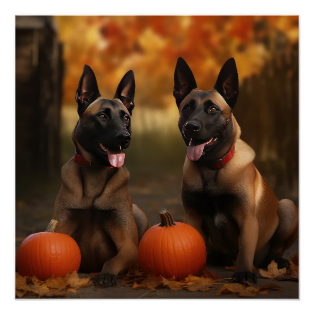 Belgian Malinoi Puppy Autumn Delight Pumpkin  Poster (Front)