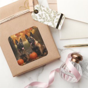 Belgian Malinoi Puppy Autumn Delight Pumpkin  Square Sticker