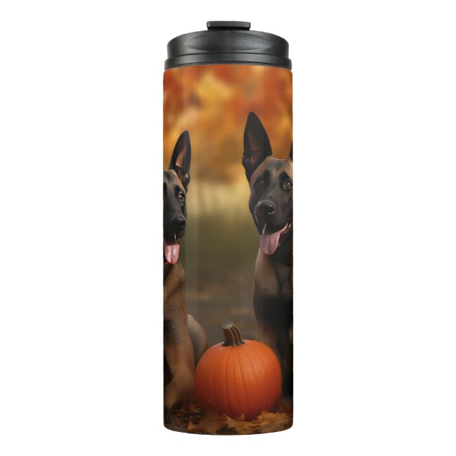 Belgian Malinoi Puppy Autumn Delight Pumpkin  Thermal Tumbler (Front)