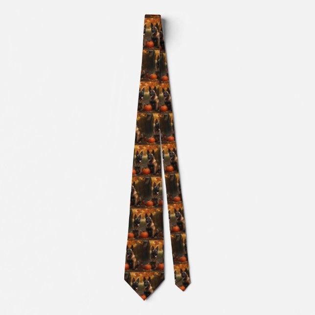 Belgian Malinoi Puppy Autumn Delight Pumpkin  Tie (Front)