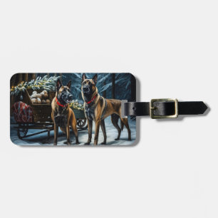 Belgian Malinoi Snowy Sleigh Christmas Decor Luggage Tag