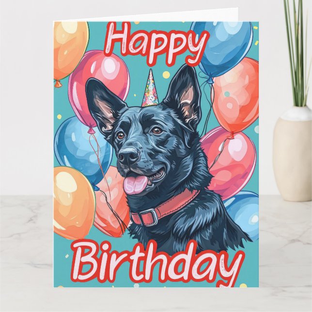 Belgian Malinoi with Balloons Birthday Card (Front)