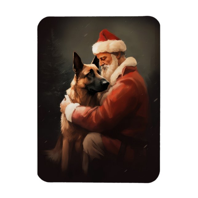 Belgian Malinoi With Santa Claus Festive Christmas Magnet (Vertical)
