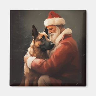 Belgian Malinoi With Santa Claus Festive Christmas Magnet