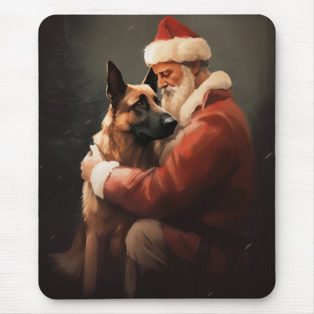 Belgian Malinoi With Santa Claus Festive Christmas Mouse Pad (Front)