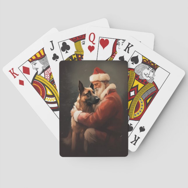 Belgian Malinoi With Santa Claus Festive Christmas Playing Cards (Back)