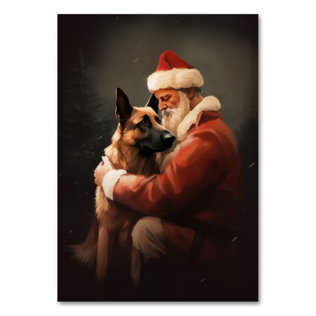 Belgian Malinoi With Santa Claus Festive Christmas Table Number (Front)