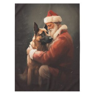 Belgian Malinoi With Santa Claus Festive Christmas Tablecloth