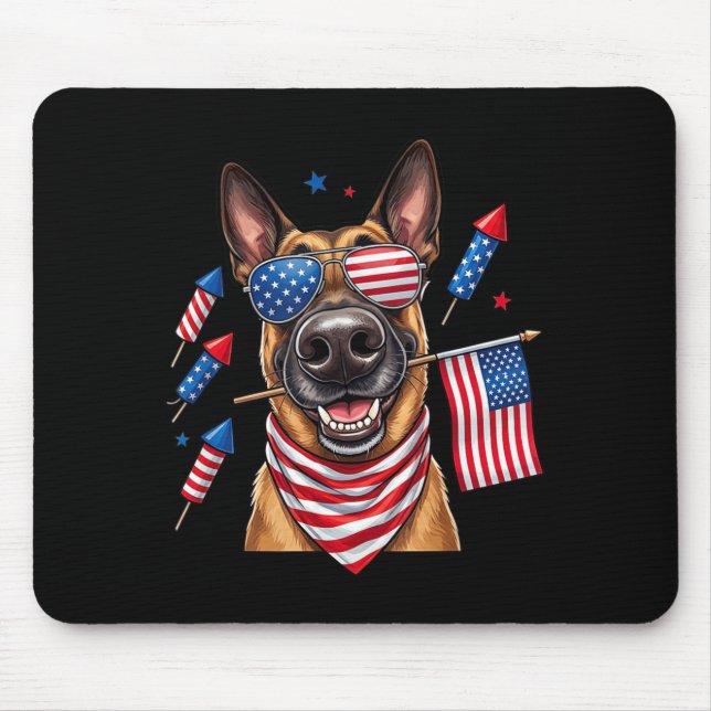 Belgian Malinois Aamerican Usa Flag Memorial Day Mouse Pad (Front)