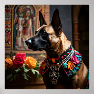 Belgian Malinois Altar Day of the Dead Poster