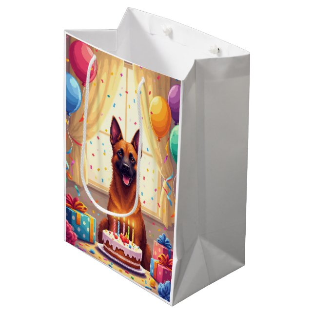 Belgian Malinois Birthday Celebration Medium Gift Bag (Front Angled)