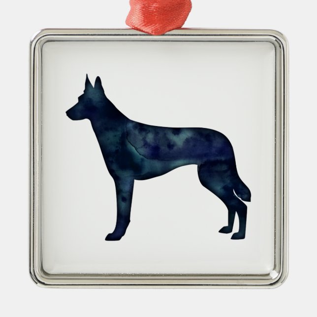 Belgian Malinois Black Watercolor Silhouette Metal Ornament (Front)