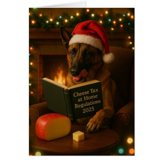 Belgian Malinois 'Cheese Tax' Christmas card (Front)