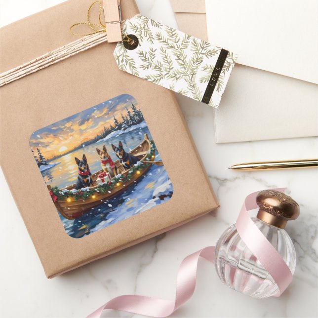 Belgian Malinois Christmas Boat Holiday Square Sticker (Gifting)