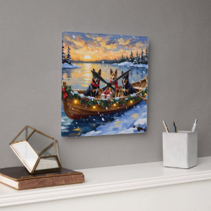 Belgian Malinois Christmas Boat Holiday Square Wall Clock