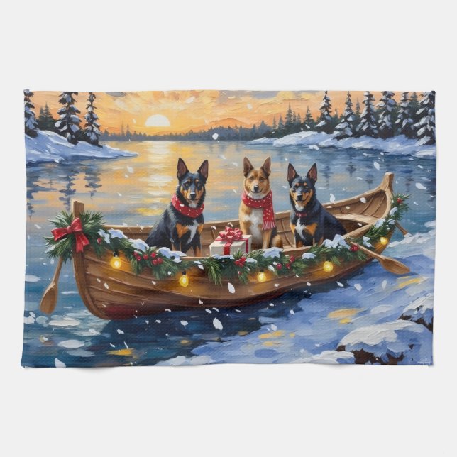 Belgian Malinois Christmas Boat Holiday Tea Towel (Horizontal)