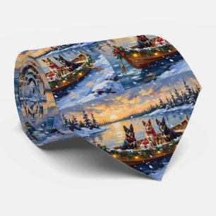 Belgian Malinois Christmas Boat Holiday Tie