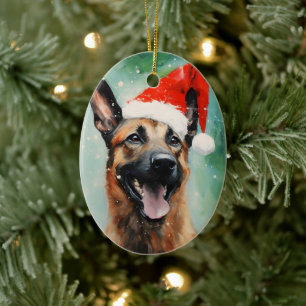Belgian Malinois Christmas brush painting artwork Ceramic Ornament