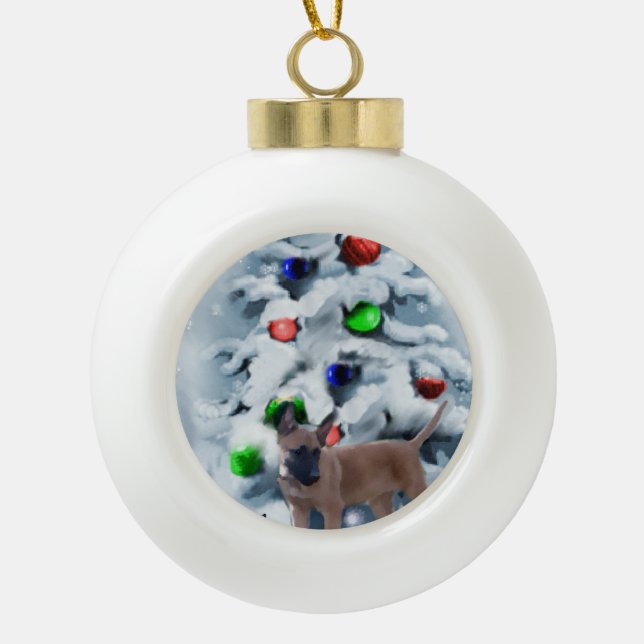 Belgian Malinois Christmas Ceramic Ball Christmas Ornament (Front)