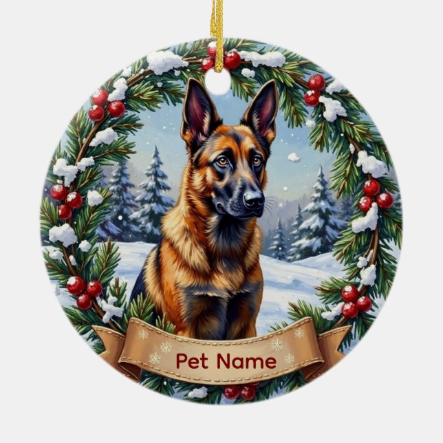 Belgian Malinois Christmas Ceramic Ornament (Back)