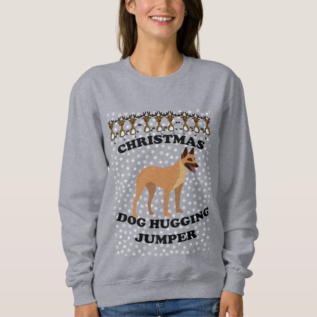 Belgian Malinois Christmas Dog Hugging Sweatshirt (Front)