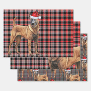 Belgian Malinois Christmas Dog Red Holiday Plaid Wrapping Paper Sheet