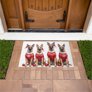Belgian Malinois Christmas Dress Santa Hat Doormat