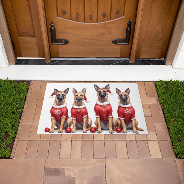 Belgian Malinois Christmas Dress Santa Hat Doormat (Outdoor)